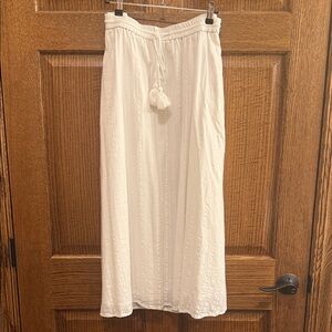 Talbots White Fully Lined Elastic WaistSkirt With Tassel Drawstring Large NWOT